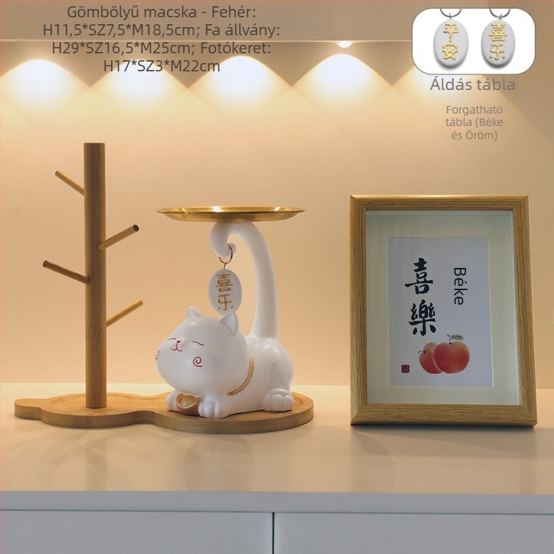 Lucky Cat bejárati kulcstartó tál - gyanta, egyszerű, modern stílus, testreszabható dekoráció