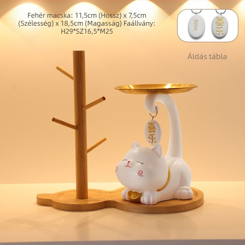 Lucky Cat bejárati kulcstartó tál - gyanta, egyszerű, modern stílus, testreszabható dekoráció