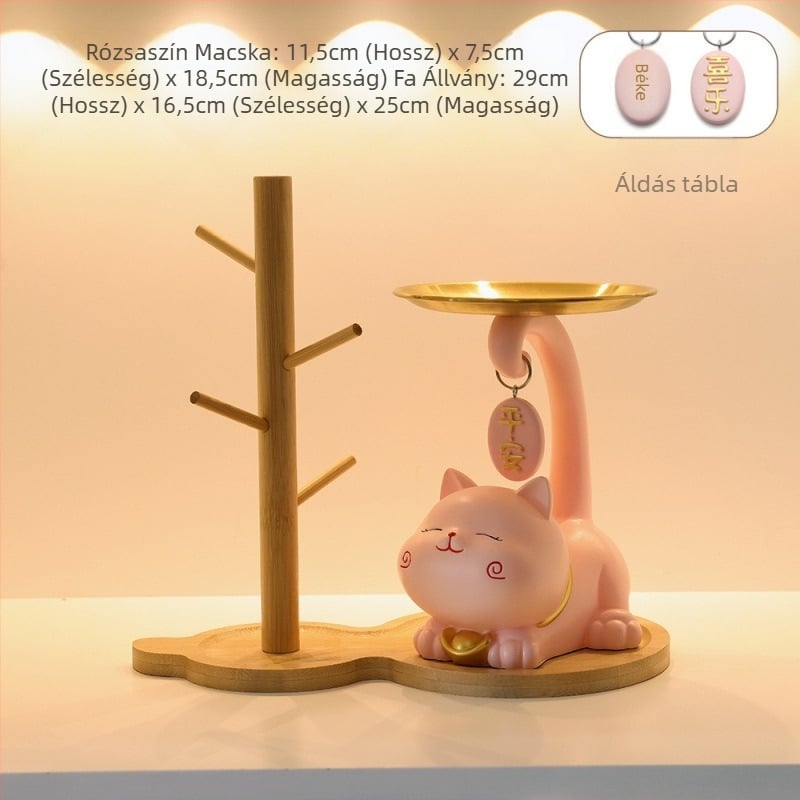 Lucky Cat bejárati kulcstartó tál - gyanta, egyszerű, modern stílus, testreszabható dekoráció
