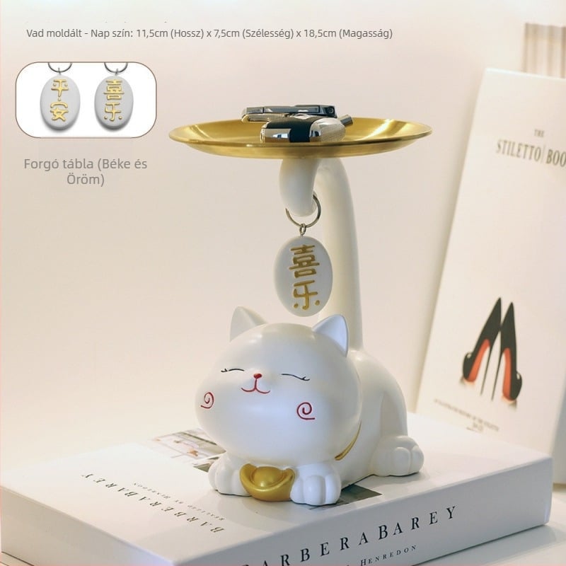 Lucky Cat bejárati kulcstartó tál - gyanta, egyszerű, modern stílus, testreszabható dekoráció