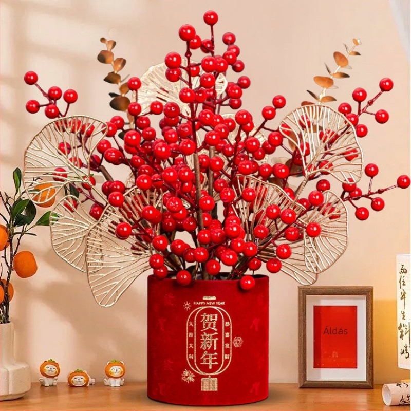 Művirág dísz áldást hozó vödörben, kínai stílus, injekciós formázás, nappali újévi dekoráció