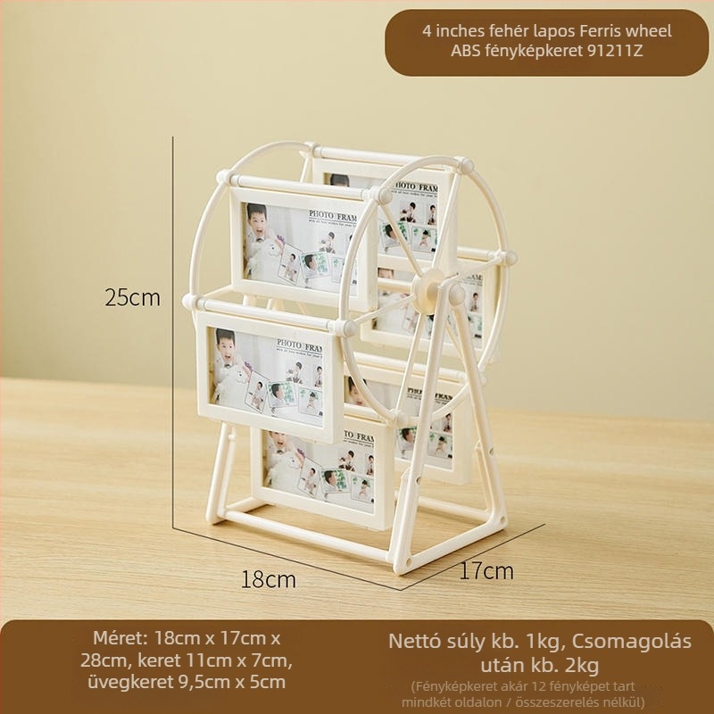 Ferris-kerekes fényképkeret, műanyag és üveg, francia retro stílus, asztali dekor.