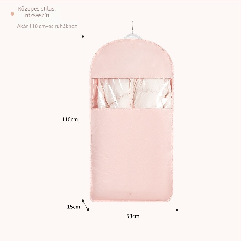 Akasztós tollkabát tároló zsák — satin anyag, por- és nedvességálló, légmentes tömörítés a gardróbban