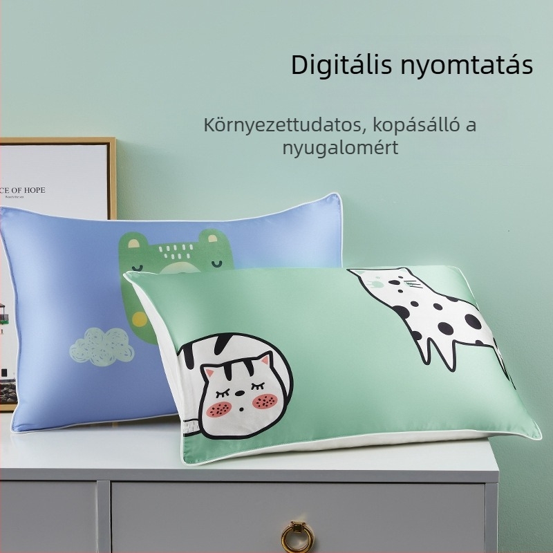 Gyerekeknek készült selyem párnahuzat, 100% selyem, rajzfilm mintával, reaktív nyomtatással