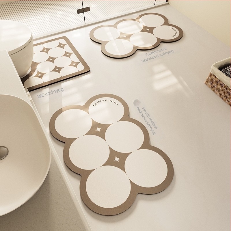 Három darabos fürdőszobai szőnyegkészlet diatómás iszapból, puha, nedvszívó, gyorsan száradó, csúszásmentes, könnyen tisztítható, folt- és kopásálló