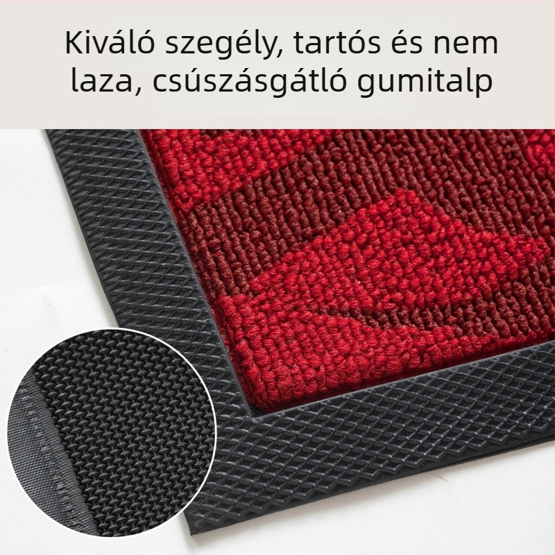 Piros bejárati szőnyeg lézeres hímzéssel, csúszásmentes és foltálló.