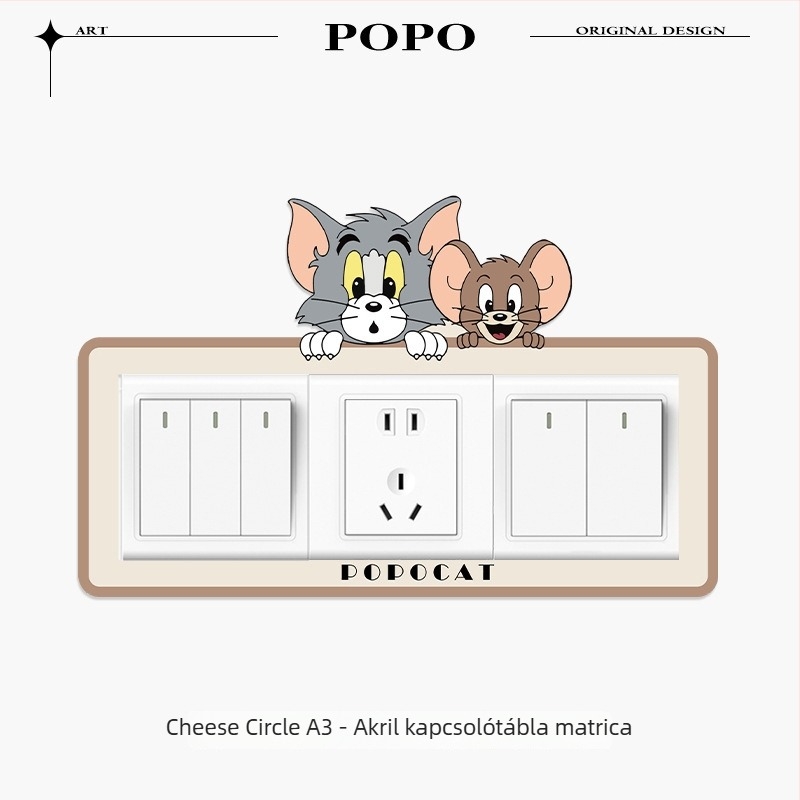 Akril kapcsolófedél keretes dekoratív falmatrica, nappalira, modern minimalist stílus, 1 db