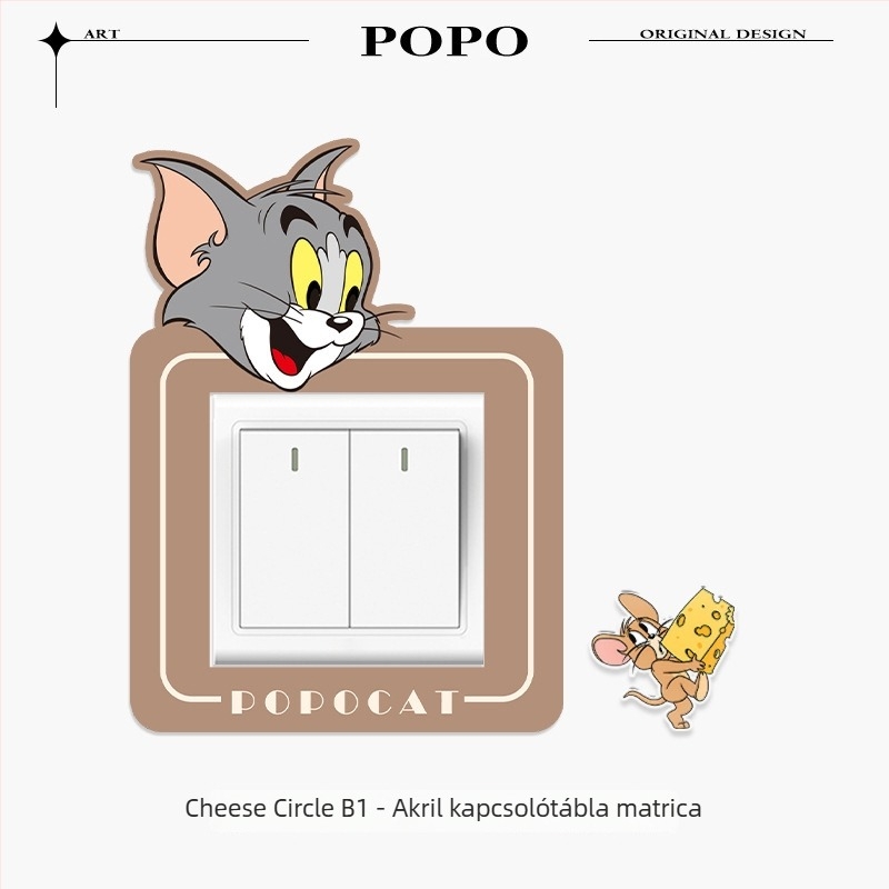 Akril kapcsolófedél keretes dekoratív falmatrica, nappalira, modern minimalist stílus, 1 db