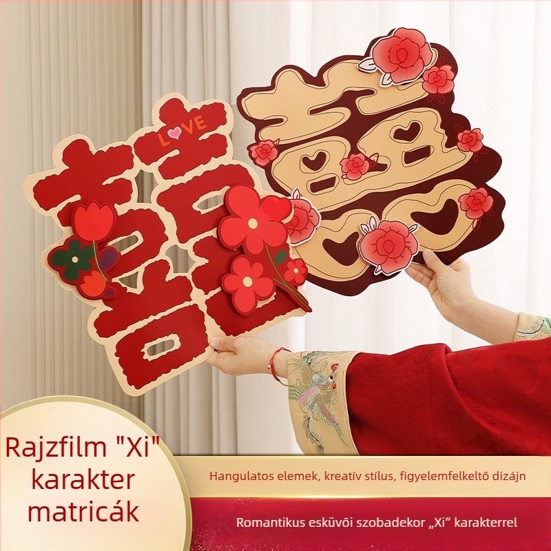 3D esküvői rajzfilm jellegű boldog szó matrica ajtókhoz és szobákhoz — Anyag: Papír; Import: Nem; Márka: Egyéb; Kategória: Boldog szó