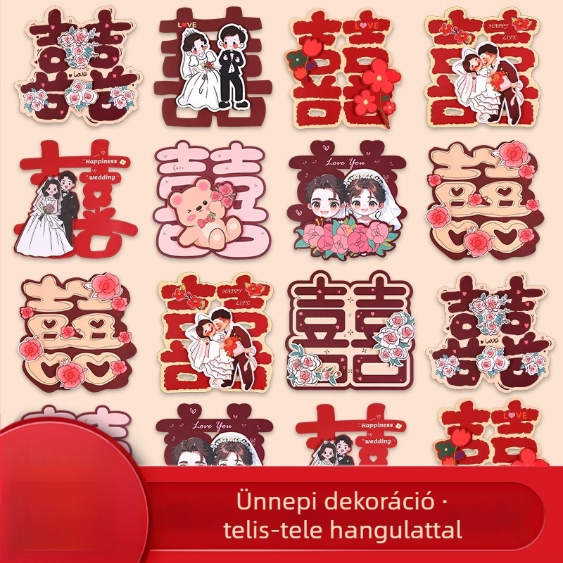 3D esküvői rajzfilm jellegű boldog szó matrica ajtókhoz és szobákhoz — Anyag: Papír; Import: Nem; Márka: Egyéb; Kategória: Boldog szó