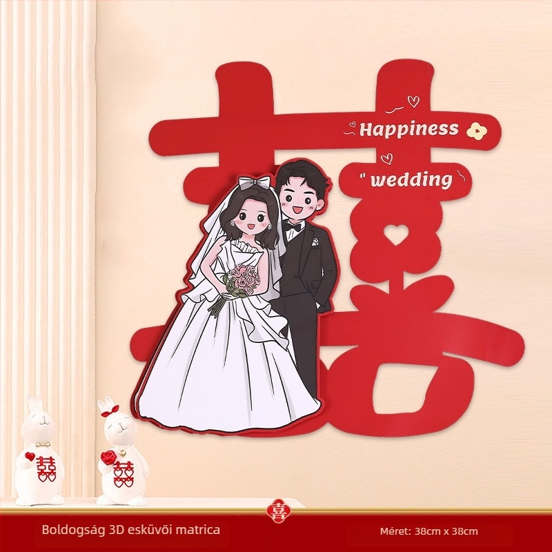 3D esküvői rajzfilm jellegű boldog szó matrica ajtókhoz és szobákhoz — Anyag: Papír; Import: Nem; Márka: Egyéb; Kategória: Boldog szó