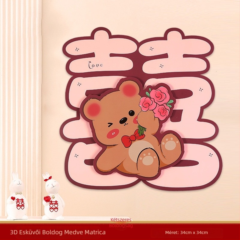 3D esküvői rajzfilm jellegű boldog szó matrica ajtókhoz és szobákhoz — Anyag: Papír; Import: Nem; Márka: Egyéb; Kategória: Boldog szó