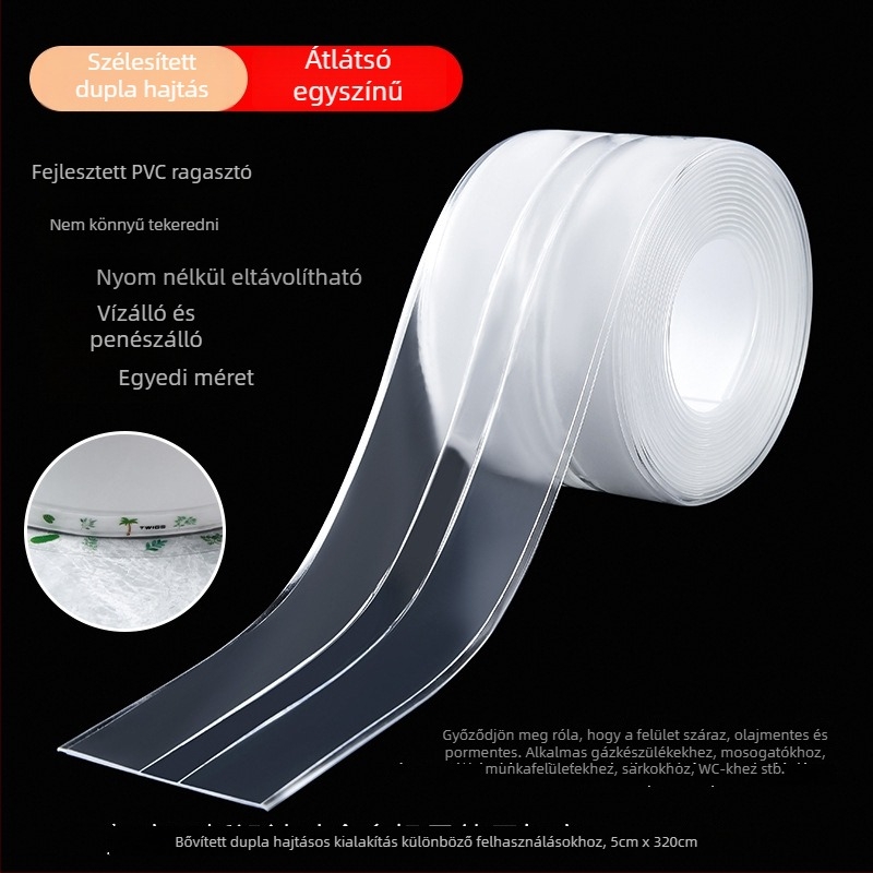PVC öntapadós élzáró szalag mosogató és WC széleihez, vízálló és gombaellenálló, konyha és fürdőszoba felhasználásra
