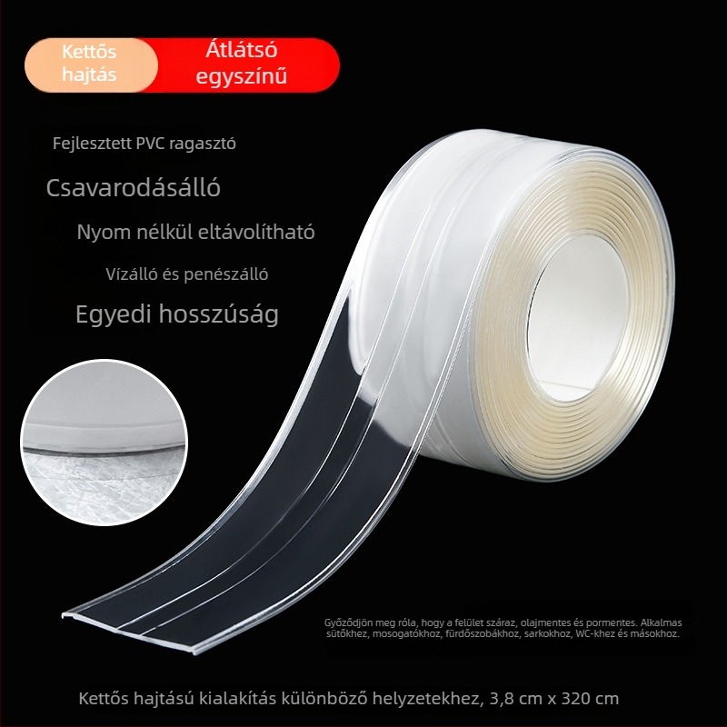 PVC öntapadós élzáró szalag mosogató és WC széleihez, vízálló és gombaellenálló, konyha és fürdőszoba felhasználásra