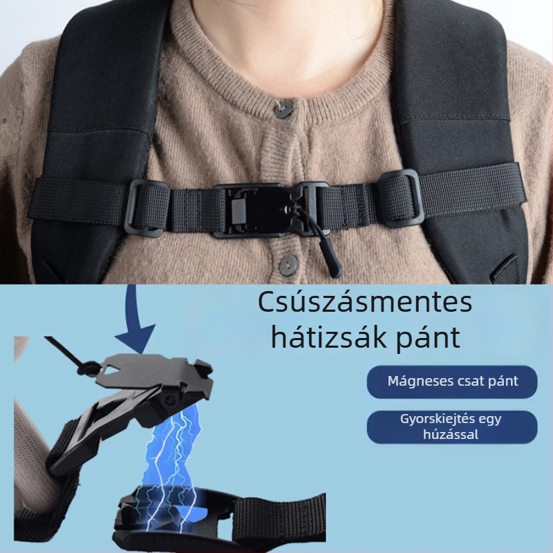 Hátizsák vállöv rögzítő csatja, csúszásmentes heveder, vas anyag, egységes mintázat, 2024 tavasz