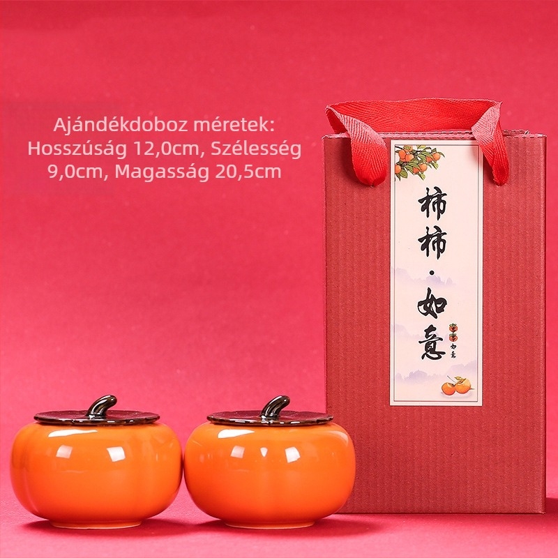 Kerámia teáskészlet egyedi logóval, ajándékdobozban, piros glazúrával, magas hőállósággal