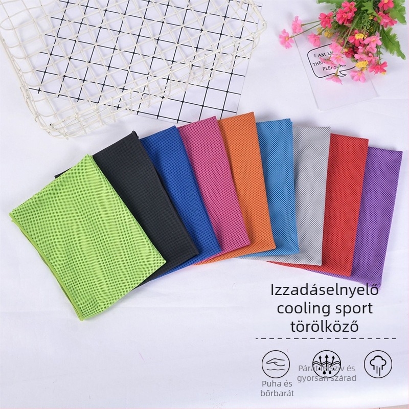Pamut sporttörölköző hűtő hatással, vízfelvétel 0–5 s, hímzett szegéllyel, logó nyomtatására alkalmas