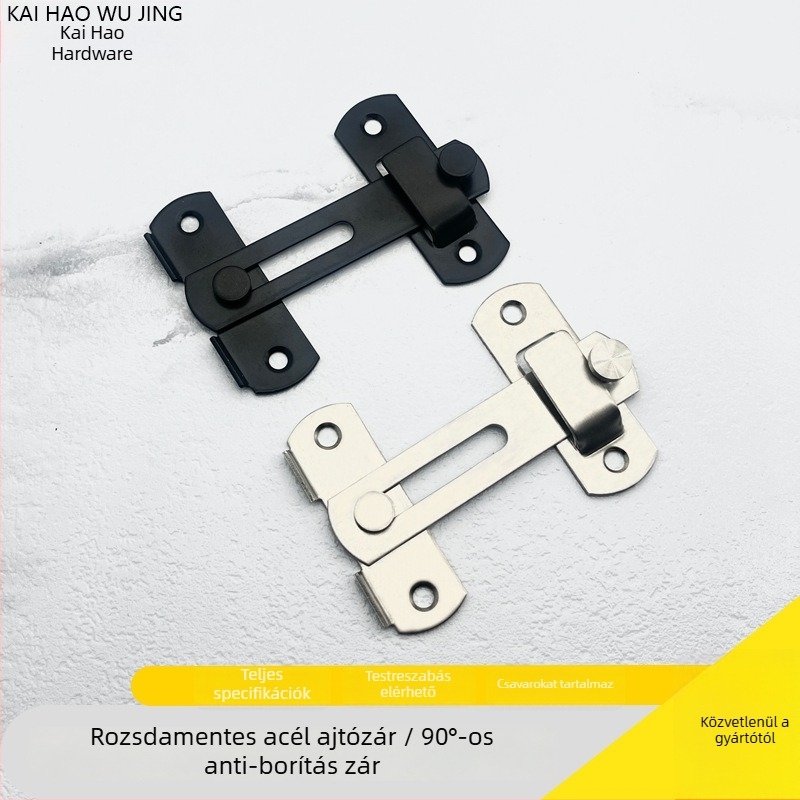 Rozsdamentes acél ajtózár csap – Típus A, 90° zárás, elektroplatinált felület, Jinhao Hardware, modern minimalist design fürdőszobai tolóajtókhoz