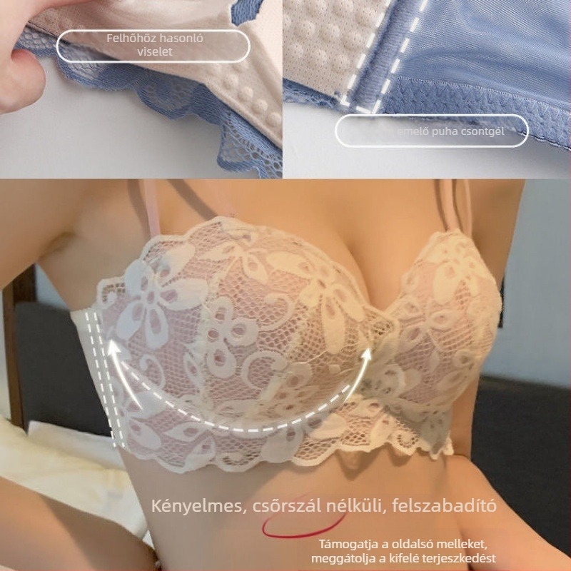 Push-up melltartó készlet, drót nélküli, mély V-jú japán stílus, levehető dupla vállpántok, hátul három sor záró, nylon anyag