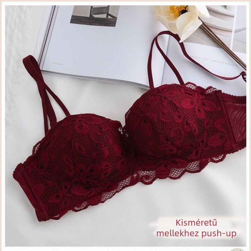 Push-up melltartó készlet, drót nélküli, mély V-jú japán stílus, levehető dupla vállpántok, hátul három sor záró, nylon anyag