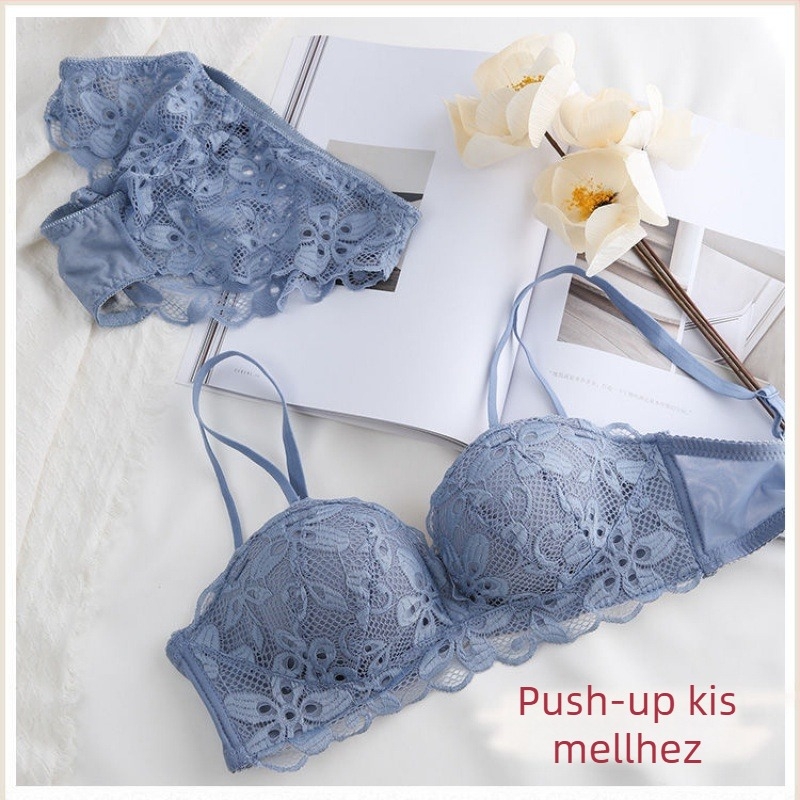 Push-up melltartó készlet, drót nélküli, mély V-jú japán stílus, levehető dupla vállpántok, hátul három sor záró, nylon anyag