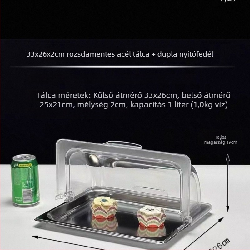 Rozsdamentes acél büfé kijelzőállvány több rekesszel és fedéllel gyümölcsök és készételek számára – Sheng bangrong