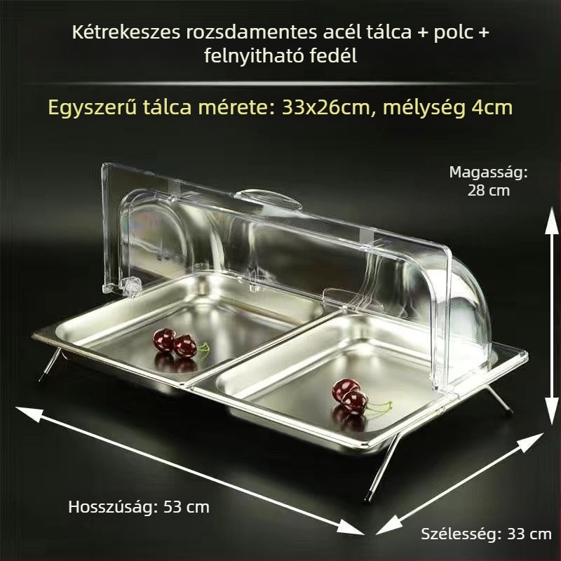 Rozsdamentes acél büfé kijelzőállvány több rekesszel és fedéllel gyümölcsök és készételek számára – Sheng bangrong