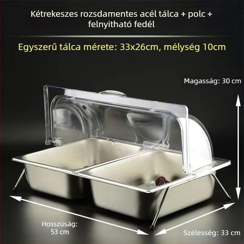 Rozsdamentes acél büfé kijelzőállvány több rekesszel és fedéllel gyümölcsök és készételek számára – Sheng bangrong