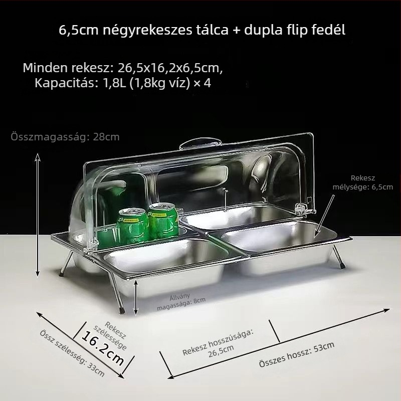 Rozsdamentes acél büfé kijelzőállvány több rekesszel és fedéllel gyümölcsök és készételek számára – Sheng bangrong