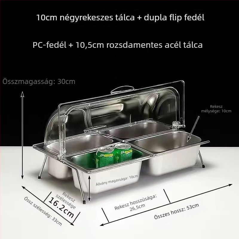 Rozsdamentes acél büfé kijelzőállvány több rekesszel és fedéllel gyümölcsök és készételek számára – Sheng bangrong