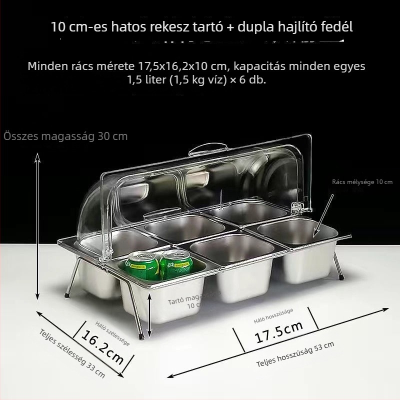 Rozsdamentes acél büfé kijelzőállvány több rekesszel és fedéllel gyümölcsök és készételek számára – Sheng bangrong
