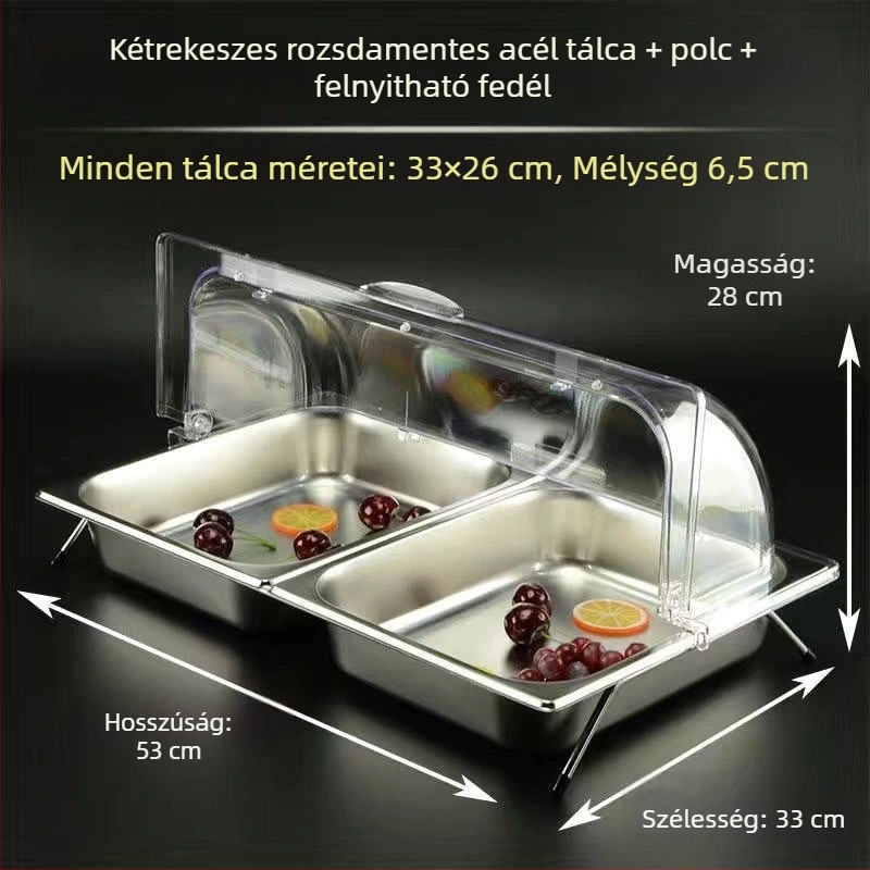 Rozsdamentes acél büfé kijelzőállvány több rekesszel és fedéllel gyümölcsök és készételek számára – Sheng bangrong