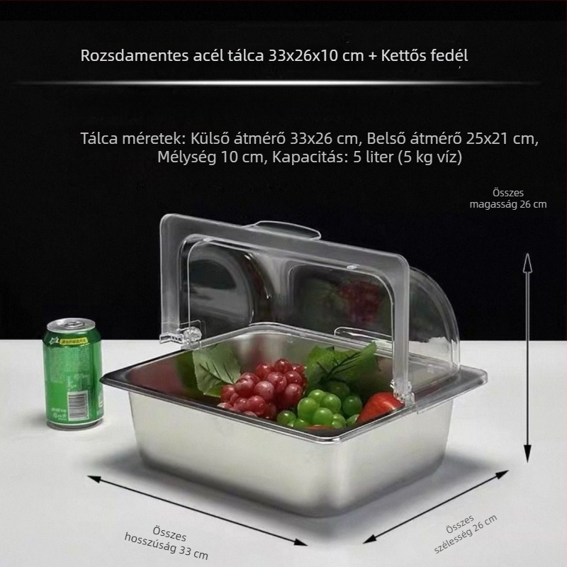 Rozsdamentes acél büfé kijelzőállvány több rekesszel és fedéllel gyümölcsök és készételek számára – Sheng bangrong