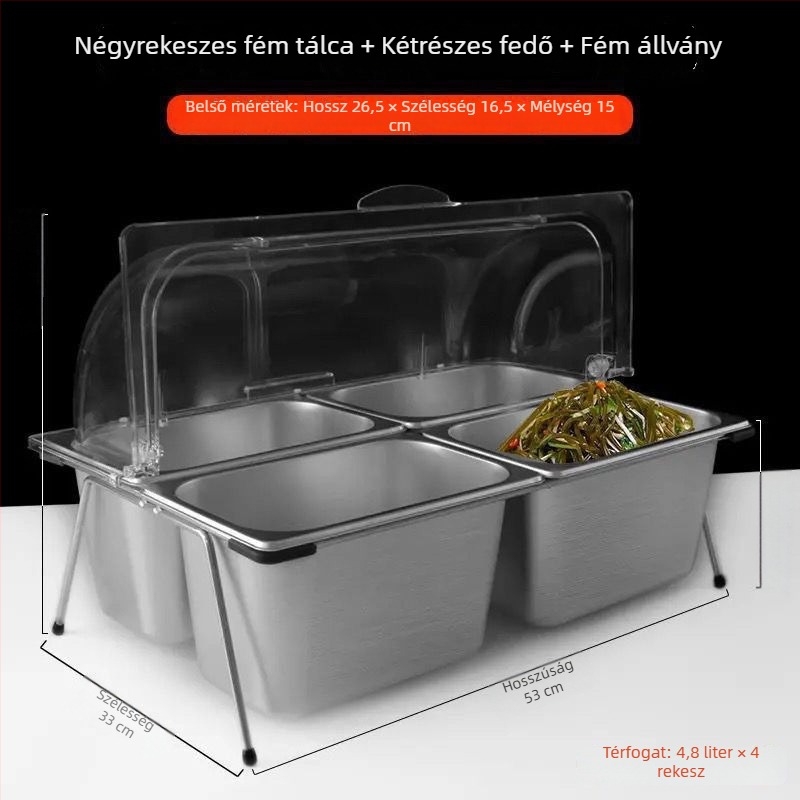 Rozsdamentes acél büfé kijelzőállvány több rekesszel és fedéllel gyümölcsök és készételek számára – Sheng bangrong
