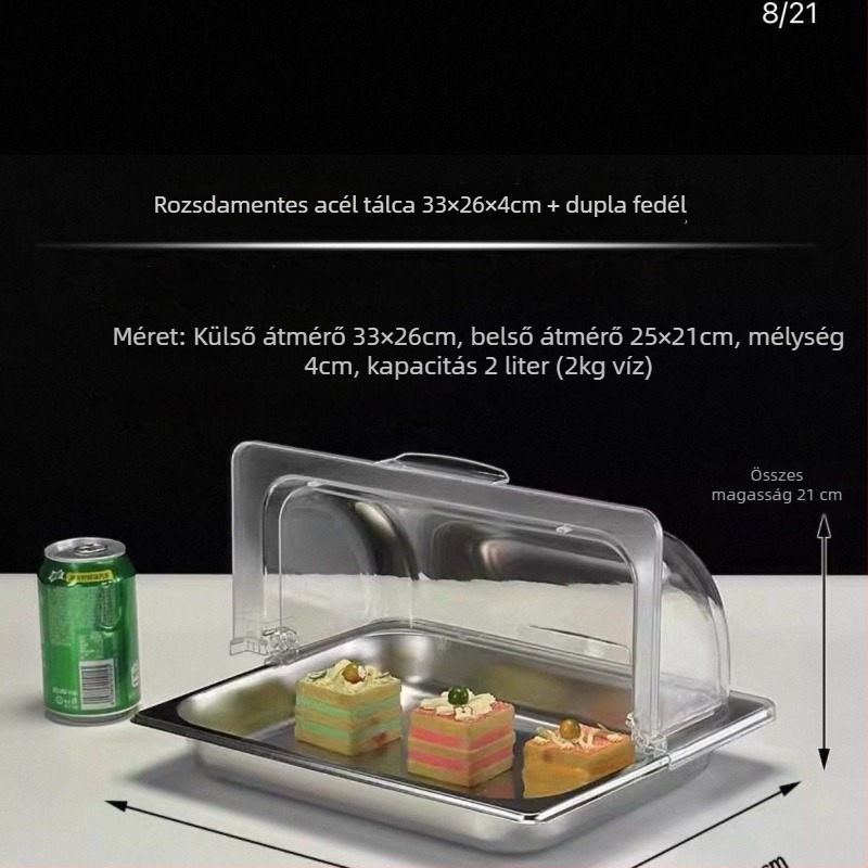 Rozsdamentes acél büfé kijelzőállvány több rekesszel és fedéllel gyümölcsök és készételek számára – Sheng bangrong