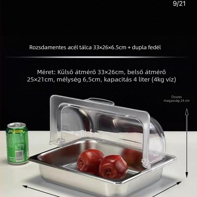 Rozsdamentes acél büfé kijelzőállvány több rekesszel és fedéllel gyümölcsök és készételek számára – Sheng bangrong