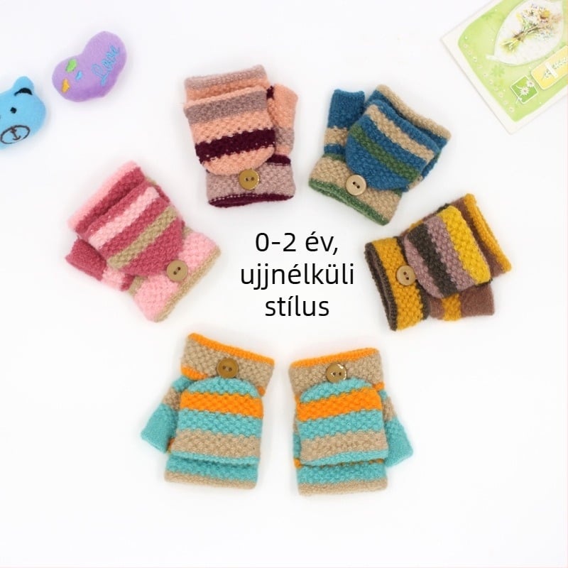 Csecsemő ujjak nélküli kesztyű, kötött, csíkos mintával, 1-3 éveseknek, melegen tart