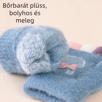 0–3 éves baba kesztyűk, őszi-téli, nylon, fleece bélés, félujjas, rajzfilm mintázat, meleg