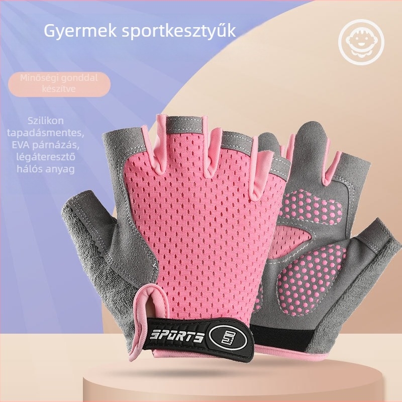 Gyerekeknek félujjas sportkesztyű, csúszásmentes, akril szálú, uniszex, nyár–tavasz–ősz