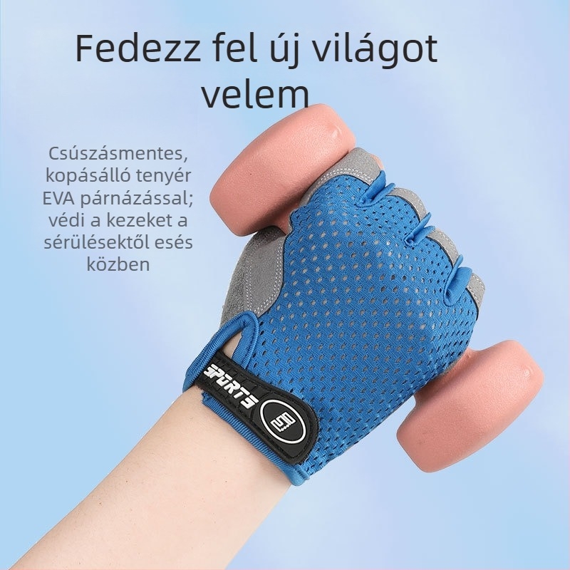 Gyerekeknek félujjas sportkesztyű, csúszásmentes, akril szálú, uniszex, nyár–tavasz–ősz