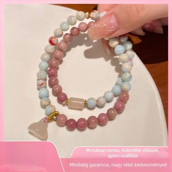 Shoushan kő gyöngyökkel és kristály díszítéssel készült karkötő, lótusz forma, kézzel készített, új kínai stílus, uniszex, 22 gyöngy