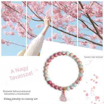 Shoushan kő gyöngyökkel és kristály díszítéssel készült karkötő, lótusz forma, kézzel készített, új kínai stílus, uniszex, 22 gyöngy