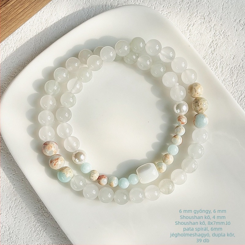 Shoushan kő gyöngyökkel és kristály díszítéssel készült karkötő, lótusz forma, kézzel készített, új kínai stílus, uniszex, 22 gyöngy