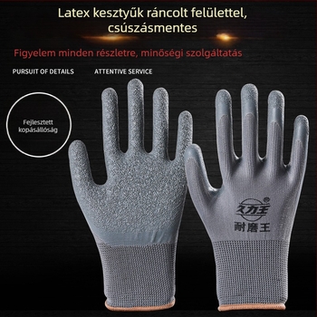 Latexbevonatú gumírozott munkakesztyűk, kopásálló és csúszásmentes, védő kesztyűk építkezésekhez