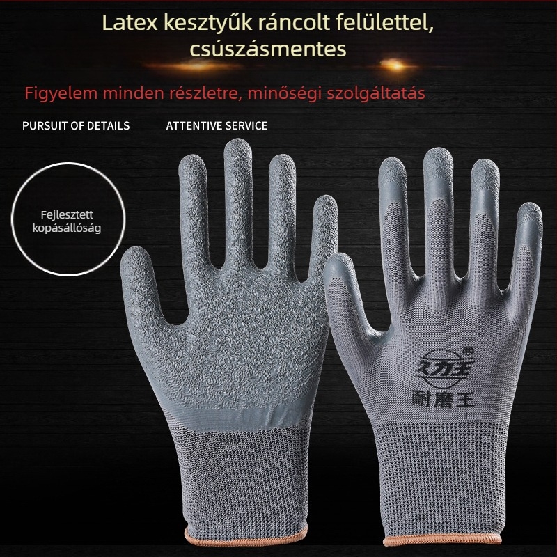 Latexbevonatú gumírozott munkakesztyűk, kopásálló és csúszásmentes, védő kesztyűk építkezésekhez