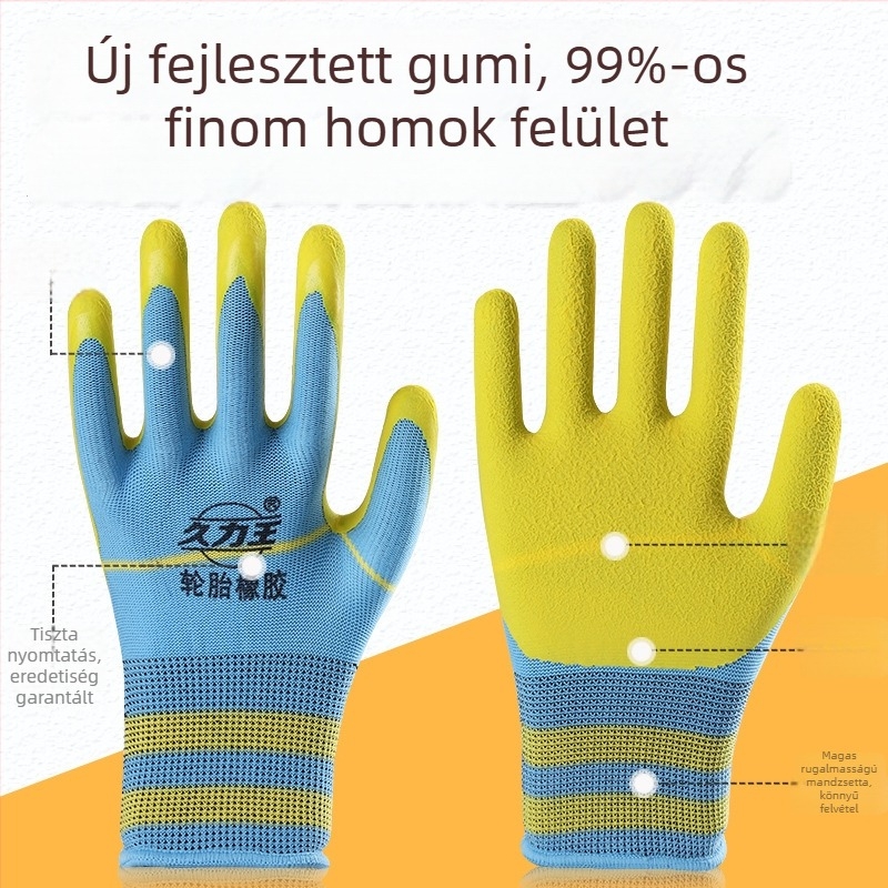Latexbevonatú gumírozott munkakesztyűk, kopásálló és csúszásmentes, védő kesztyűk építkezésekhez