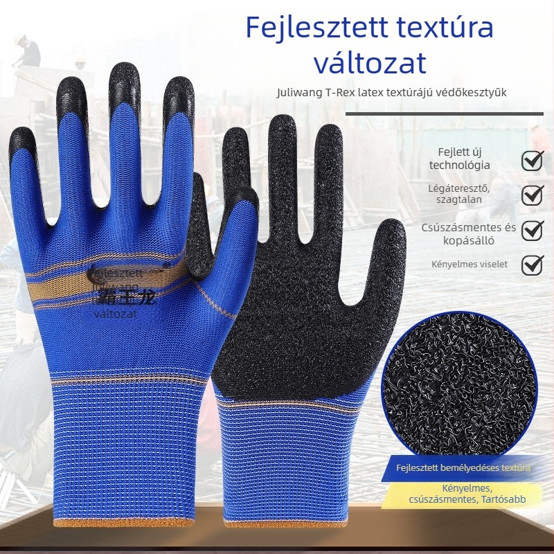 Latexbevonatú gumírozott munkakesztyűk, kopásálló és csúszásmentes, védő kesztyűk építkezésekhez