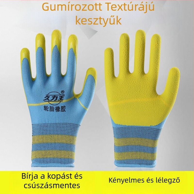 Latexbevonatú gumírozott munkakesztyűk, kopásálló és csúszásmentes, védő kesztyűk építkezésekhez