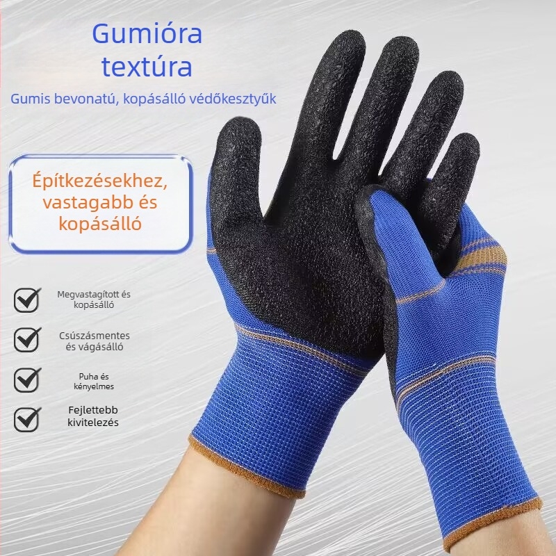 Latexbevonatú gumírozott munkakesztyűk, kopásálló és csúszásmentes, védő kesztyűk építkezésekhez