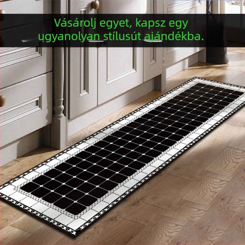 Konyhai hosszú, téglalap alakú lábtörlő geometriai mintával, poliészter szálból és természetes gumi hátoldallal
